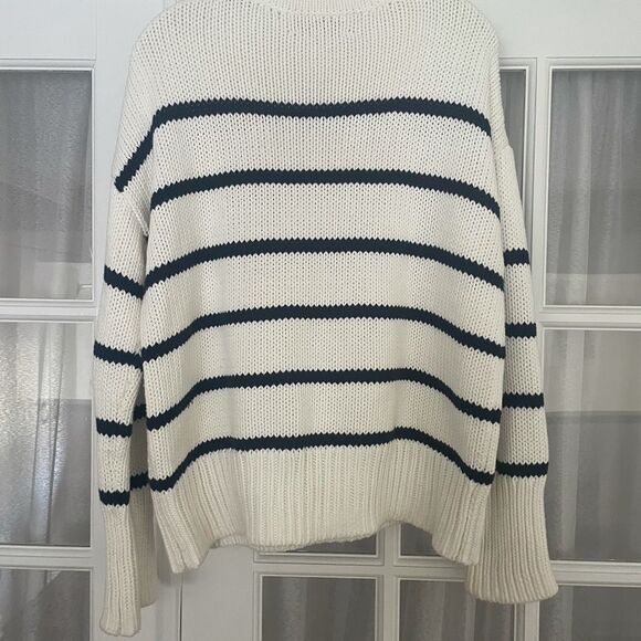 La Ligne Marina White and Navy Striped 100% Cotton Rollneck Sweater XS - Picture 7 of 9